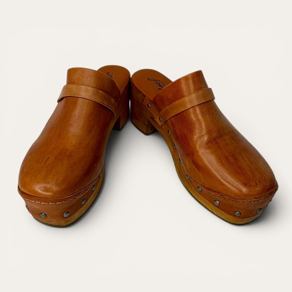 Free People Studded Leather Wood Clogs Size 38 (approx. US 7.5)